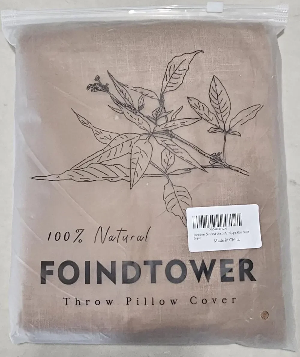 FOINDTOWER 18x18 Throw Pillow Cover Fringe Linen Blend Khaki Decorative Cushion